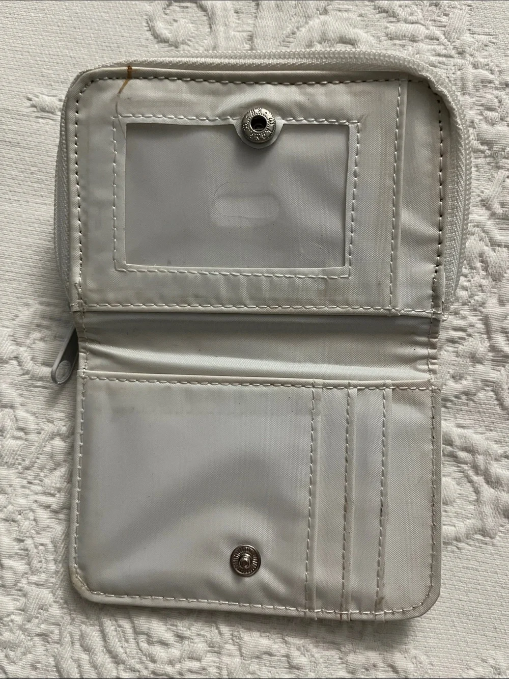 White Leather Wallet with Silver Glitter Hearts